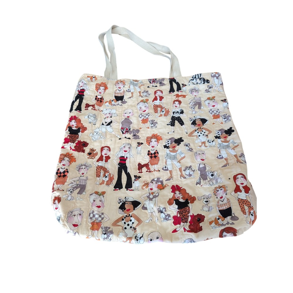 Loralie Dog Lover Tote Bag Women and Puppies Print Whimsical Shoulder Bag Cotton